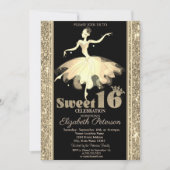 Elegant Ballerina Gold Glitter Sweet 16 Kaart (Voorkant)