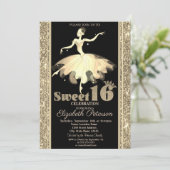 Elegant Ballerina Gold Glitter Sweet 16 Kaart (Staand voorkant)