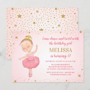 Elegant Ballerina Pink Gold Glitter Girl Birthday Kaart