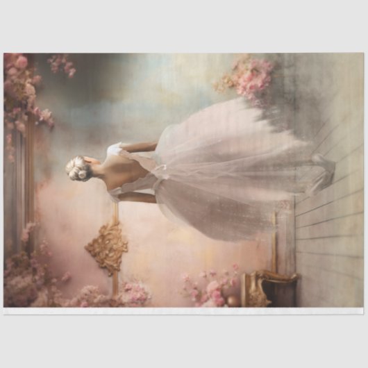 Elegant Ballerina Portret & Bloemen, Shabby Chic Tissuepapier (Voorkant)