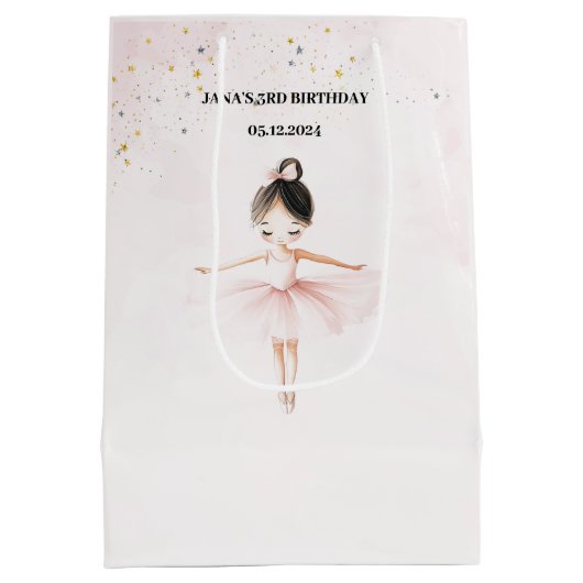 Elegant Ballerina Roze Verjaardagsfeest Medium Cadeauzakje (Achterkant)