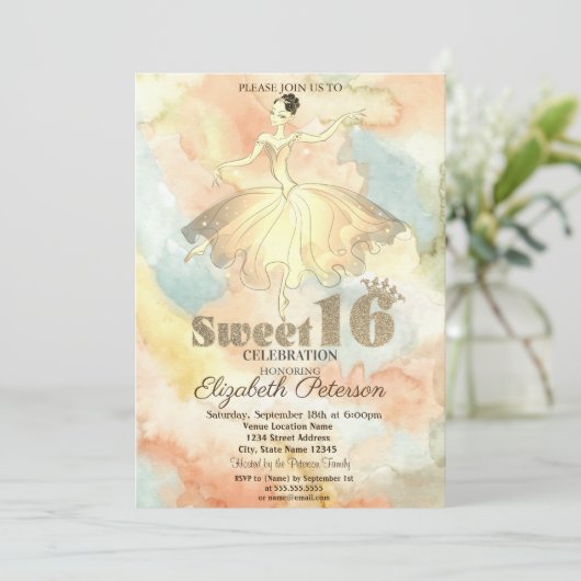 Elegant Ballerina Waterverf Splash Sweet 16 Kaart (Staand voorkant)