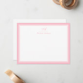 Elegant Ballet Pink Monogram Correspondentie Notitiekaartje (Voorkant / Achterkant in situ)