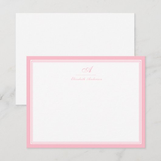 Elegant Ballet Pink Monogram Correspondentie Notitiekaartje (Voorkant / Achterkant)