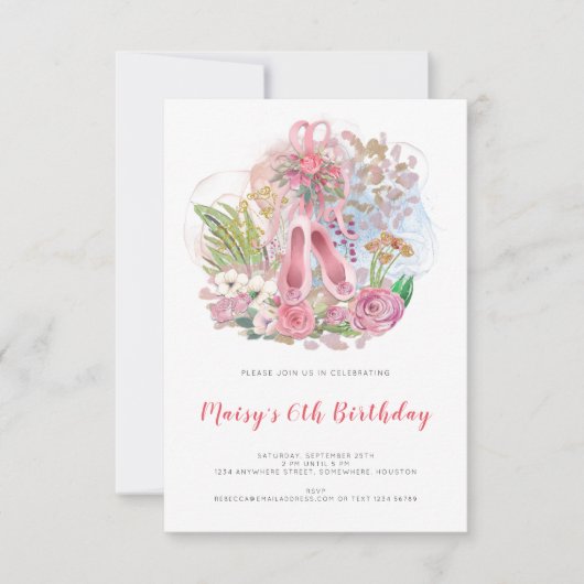 Elegant Ballet Pumps Roze Meisje 6e Verjaardagsfee Kaart (Voorkant)