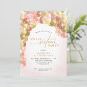 Elegant Ballon Arch Pink and Gold Sweet 16 Party Kaart (Staand voorkant)