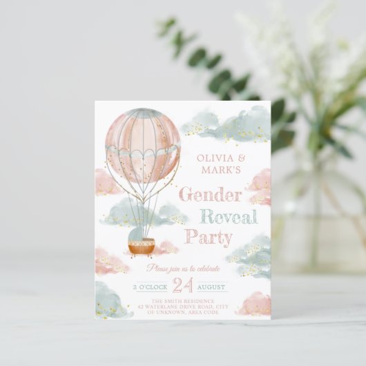 Elegant ballonwolk maakt uitnodiging bekend (Staand voorkant)