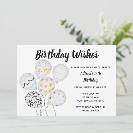 Elegant Balloon uitnodiging (Staand voorkant)