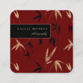 Elegant Bamboo Foliage Dark Red Vierkante Visitekaartje (Voorkant)