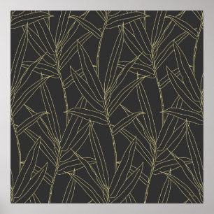 Elegant bamboo foliage gold strokes design poster