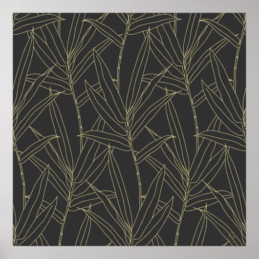 Elegant bamboo foliage gold strokes design poster (Voorkant)