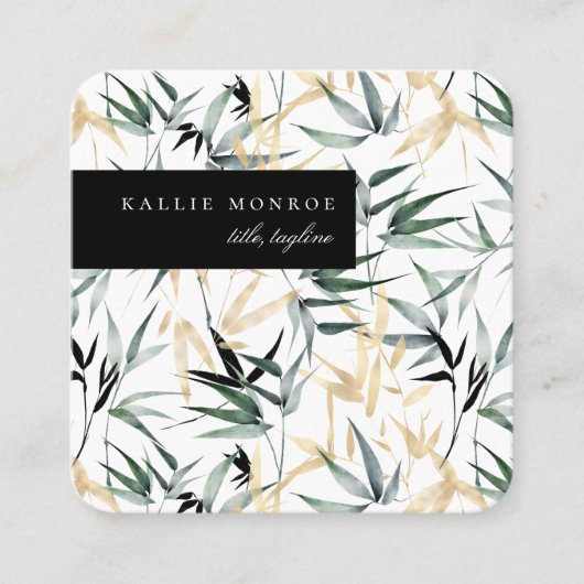 Elegant Bamboo Foliage Square Visitekaartje (Voorkant)