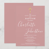 Elegant Baptism Christening Dusty Rose Pink Save The Date (Voorkant / Achterkant)