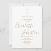 Elegant Baptism Christening Gold Signature Foto Save The Date (Voorkant)