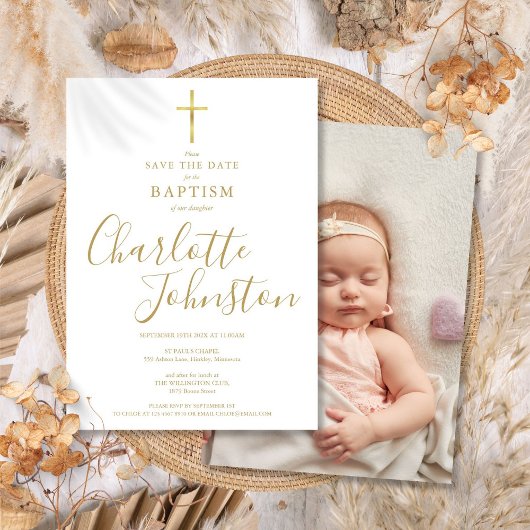 Elegant Baptism Christening Gold Signature Foto Save The Date