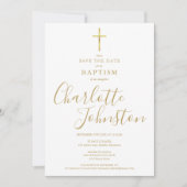Elegant Baptism Christening Gold Signature Foto Save The Date (Voorkant)