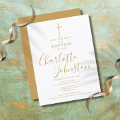 Elegant Baptism Christening Gold Signature Script Aankondigingskaart