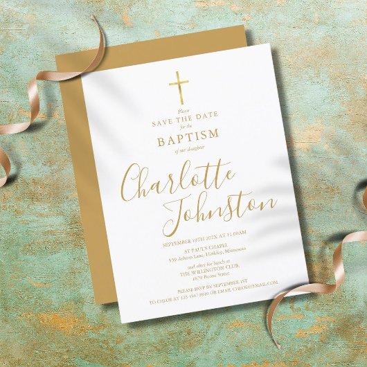 Elegant Baptism Christening Gold Signature Script Aankondigingskaart
