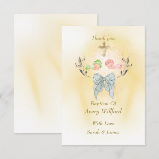  Elegant baptism Cross Flat Thank You Card Bedankkaart (Voorkant / Achterkant)