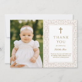 Elegant Baptism | Gold Cross Photo Thank You Kaart