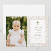 Elegant Baptism  | Gold Cross Photo Thank You Kaart (Voorkant / Achterkant)