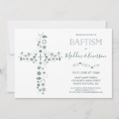 Elegant Baptism Invitation - Floral Cross Kaart (Voorkant)