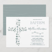 Elegant Baptism Invitation - Floral Cross Kaart (Voorkant / Achterkant)