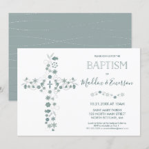 Elegant Baptism Invitation - Floral Cross
