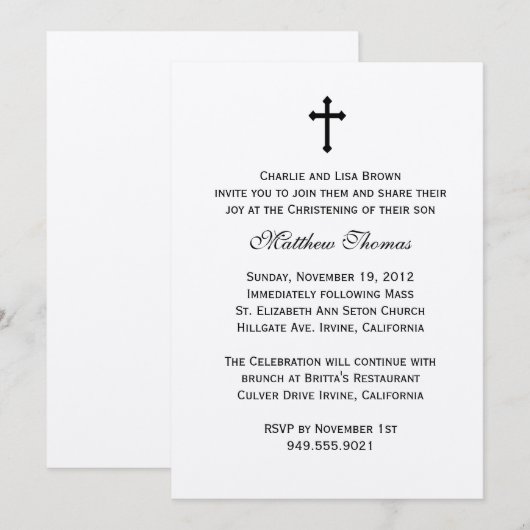 Elegant Baptism Invitation Kaart (Voorkant / Achterkant)