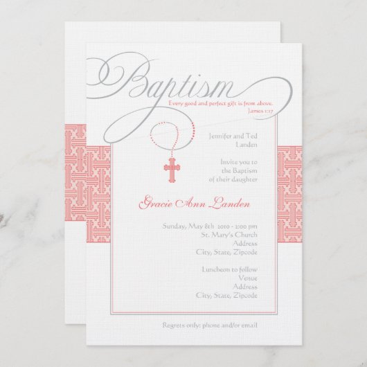 Elegant Baptism Invitation  | Koraal Kaart (Voorkant / Achterkant)
