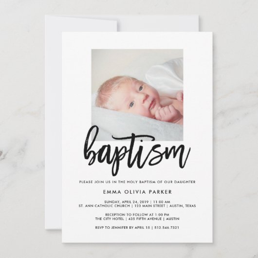 Elegant Baptism Invitation with Baby's Photo Kaart (Voorkant)