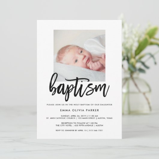 Elegant Baptism Invitation with Baby's Photo Kaart (Staand voorkant)
