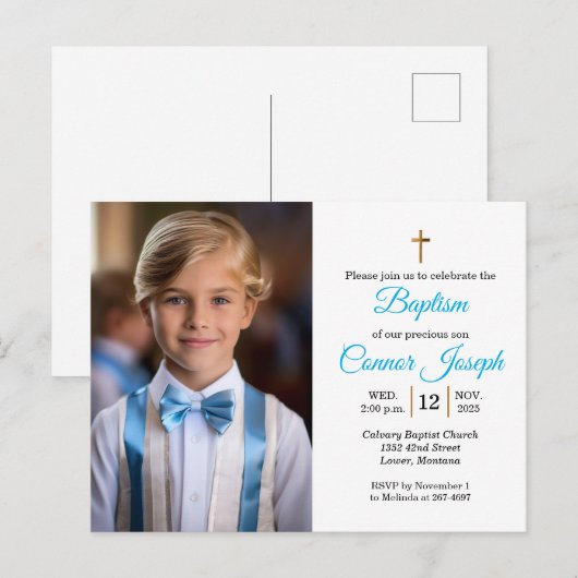Elegant Baptism Relies event Custom photo Aankondigingskaart (Voorkant / Achterkant)