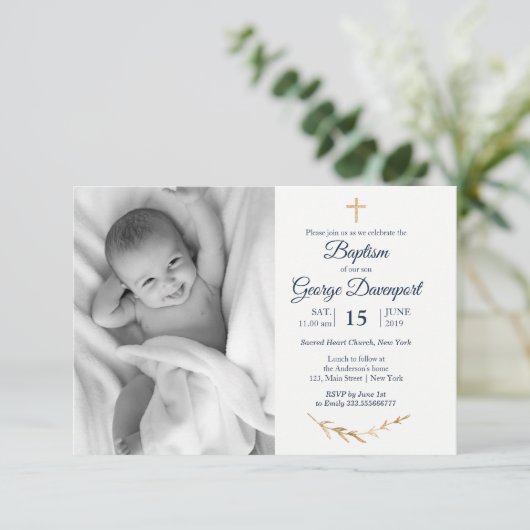 Elegant Baptism Religieuze event, aangepaste foto Kaart (Staand voorkant)