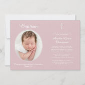 Elegant Baptism Religious Cross Photo Dusty Pink Kaart (Voorkant)