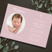 Elegant Baptism Religious Cross Photo Dusty Pink Kaart