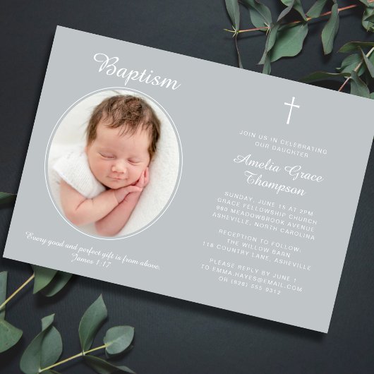 Elegant Baptism Religious Cross Photo Neutral Gray Kaart
