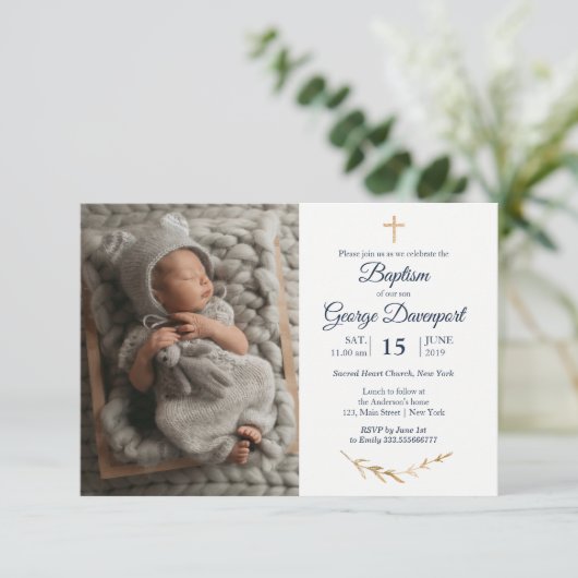 Elegant Baptism Religious event aangepaste foto Ui Kaart (Staand voorkant)