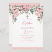 Elegant Baptism Roze Floral Name Kaart (Voorkant / Achterkant)