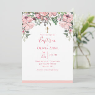 Elegant Baptism Roze Floral Name Kaart