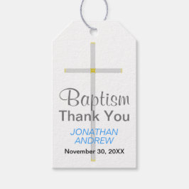 Elegant Baptism Silver Cross Blue Hartelijk dank Cadeaulabel