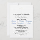 Elegant Baptism Silver Cross Blue Triplets Kaart (Voorkant)