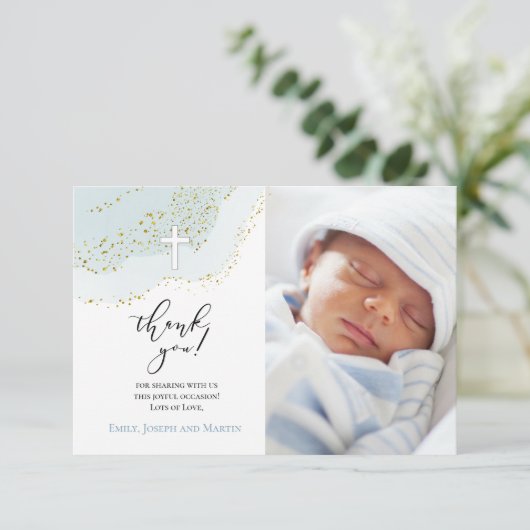 elegant baptisme bedankt jongen kaart (Staand voorkant)