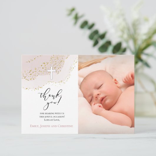 elegant baptisme dank je meisje kaart (Staand voorkant)