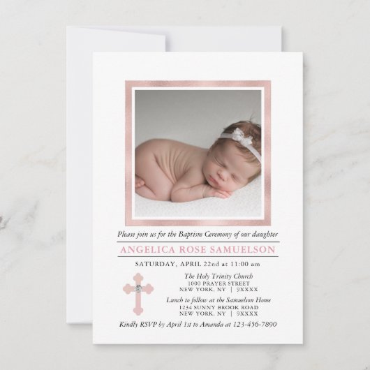 Elegant BAPTISME DOOPSEL roze meisje | FOTO Kaart (Voorkant)