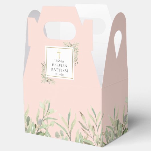 Elegant Baptisme Greenery laat Blush Pink Bedankdoosjes (Geopend)
