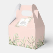 Elegant Baptisme Greenery laat Blush Pink Bedankdoosjes (Voorkant Zijde)