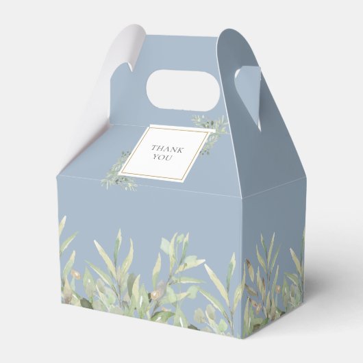 Elegant Baptisme Greenery laat Dusty Blue Bedankdoosjes (Achterkant)