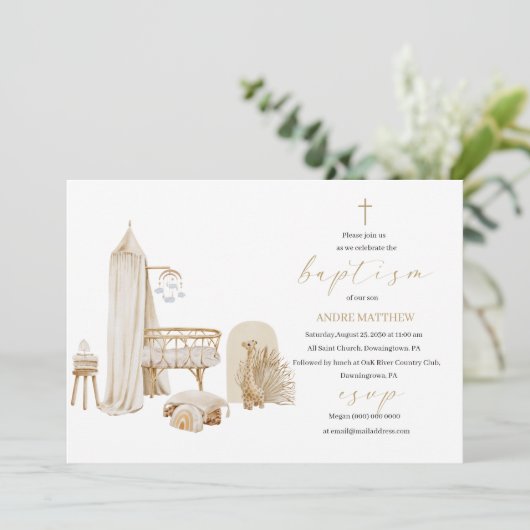 Elegant Baptisme Religieuze seksneutrale boho nurs Kaart (Staand voorkant)