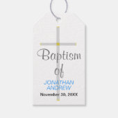 Elegant Baptisme van naam Silver Cross Blue Cadeaulabel (Voorkant)